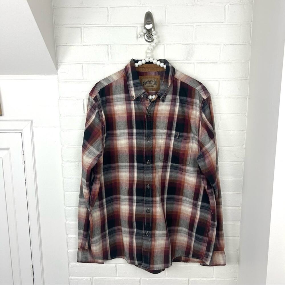 North River Men’s Plaid Button Down Shirt Size L